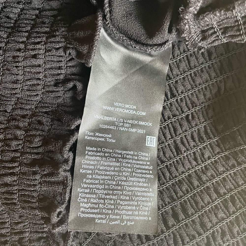 Vero Moda Alberta Long Sleeves V-Neck Smock Top L - Picture 7 of 12